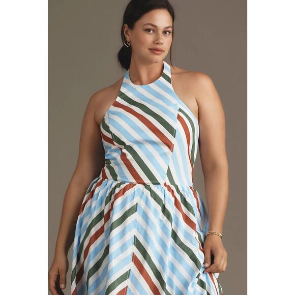 NWT Anthropologie Maeve Halter Midi Sundress $168 XS Neutral Striped Motif - Picture 5 of 7
